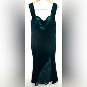 Fehaute Green Lace Sleeveless Mermaid Maxi Velvet Dress